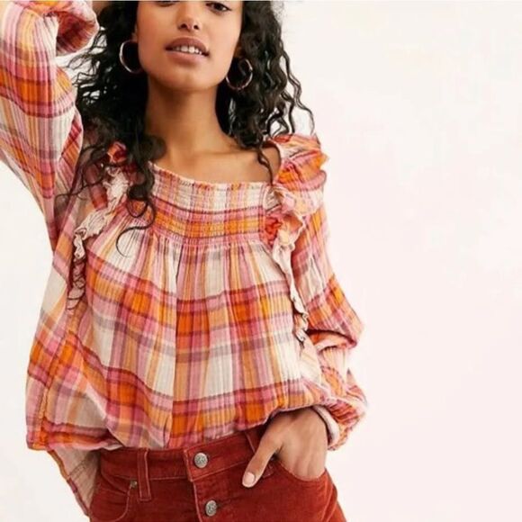 Free People Tops Free People Siena Plaid Pullover Top - Picture 1 of 4